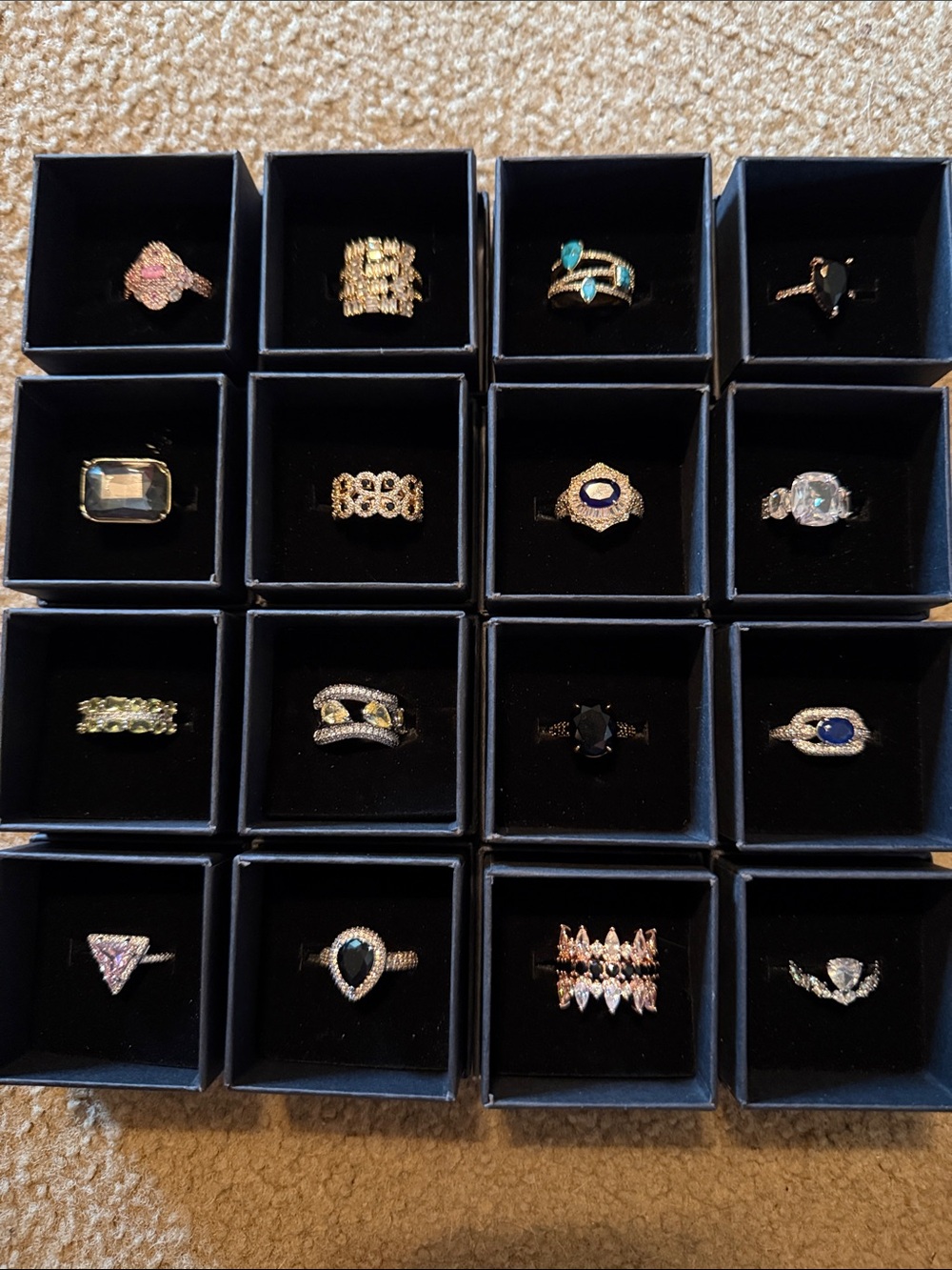 Gold-Tone Multi-Gem Adjustable Ring Set - Blue, Black, Pink, Green Accents